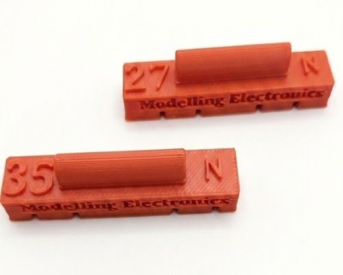 A pair of N Gauge track spacing tools, 27mm and 35mm